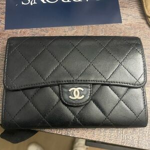 Chanel black matelasse COCO mark wallet